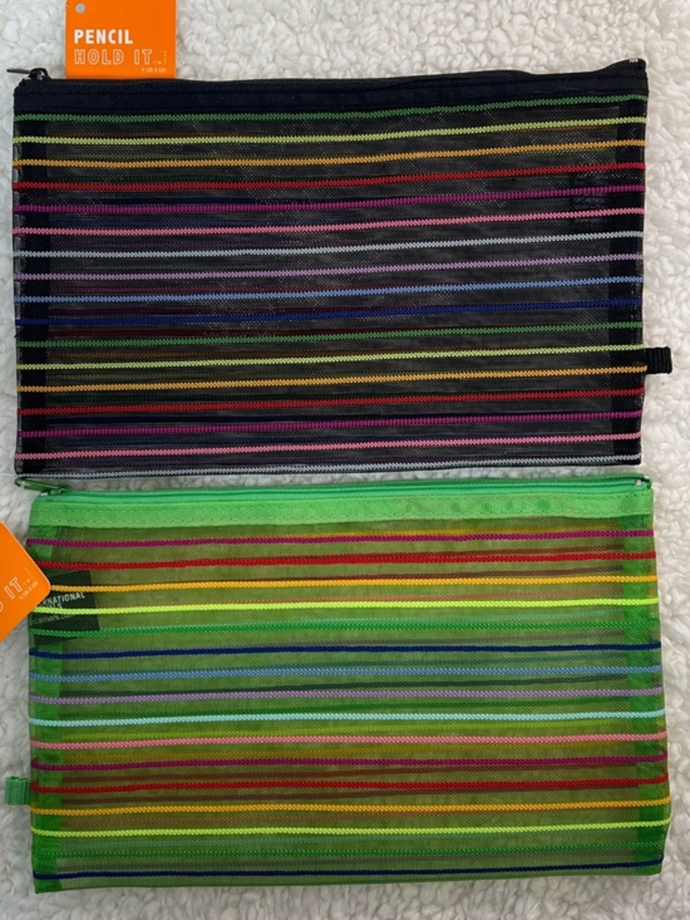 OOLY Intl Arrivals "Hold It" Super Duty Strip Mesh Zip Pouch Set of 2